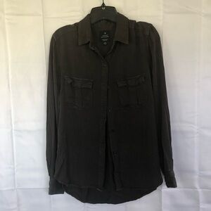 Women’s Dark Gray Vintage Boyfriend American Eagle Button Down Shirt - Size S
